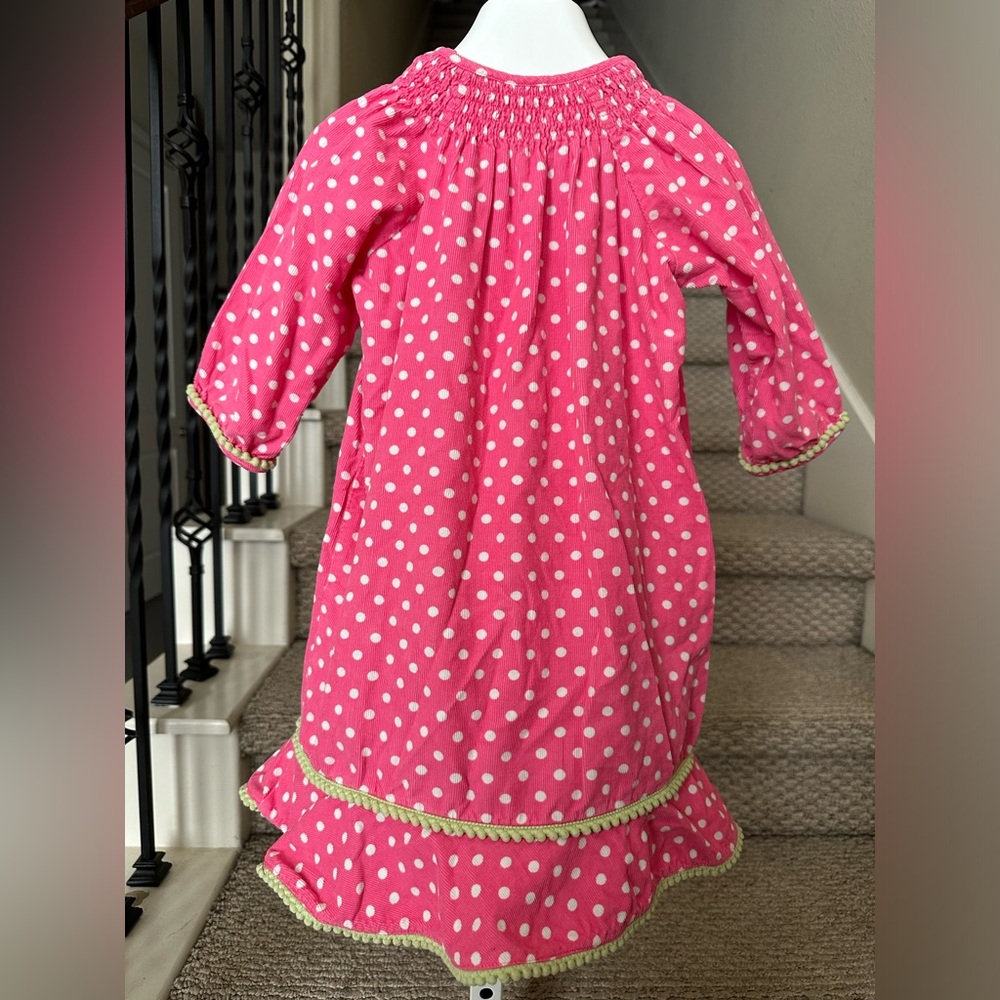 ORIENT EXPRESSED Bishop Smocked Size 5T Pink Polka Dots Pom Poms Dress